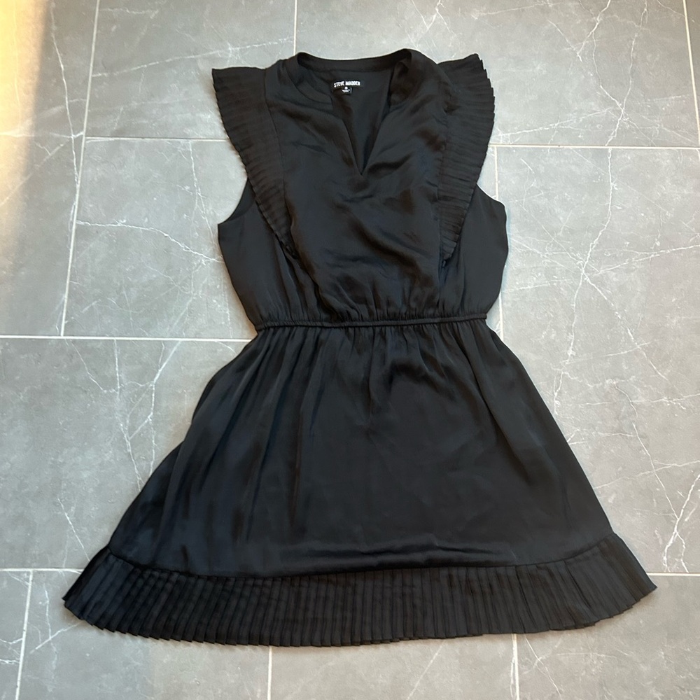Black Sleeveless Dress with Pleated Details